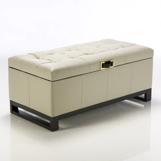 Opbergbank met kunstleren bekleding, kleur beige