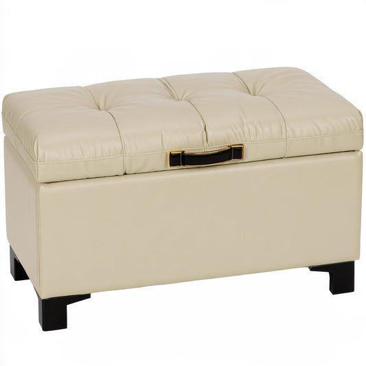 Opbergbank met kunstleren bekleding, kleur beige