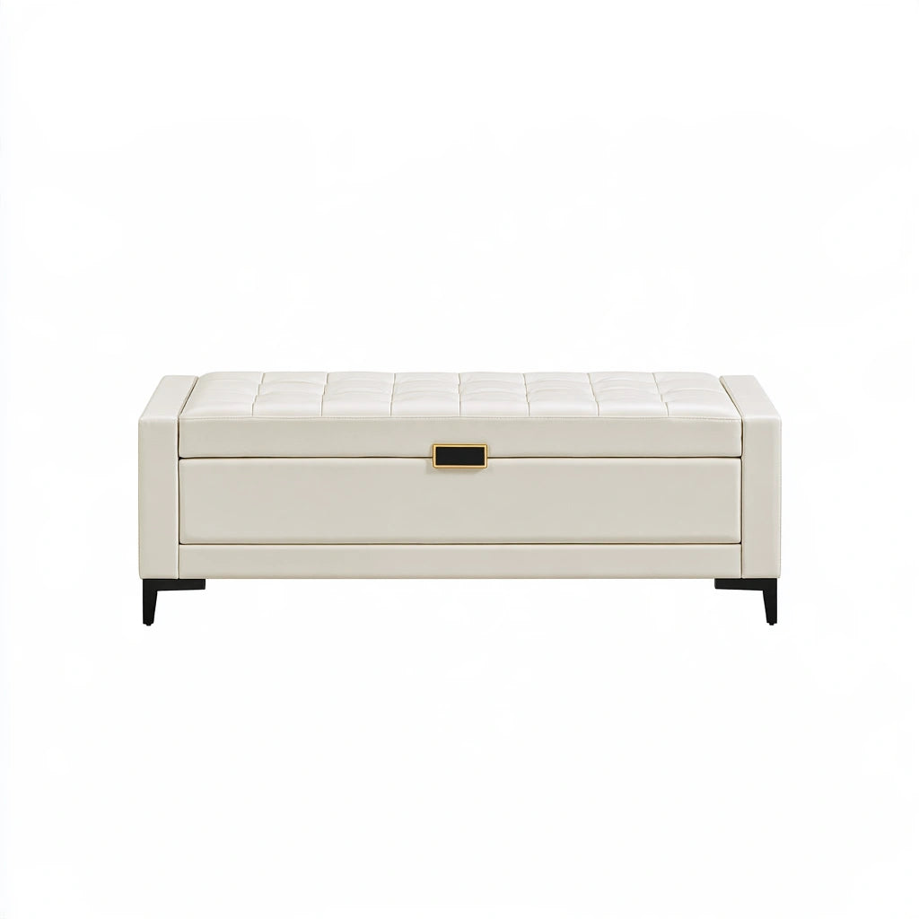 Opbergbank met kunstleren bekleding, kleur beige