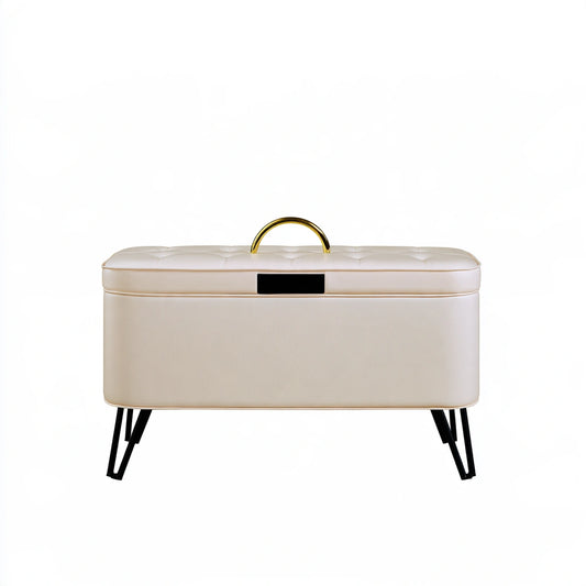 Opbergbank met kunstleren bekleding, kleur beige