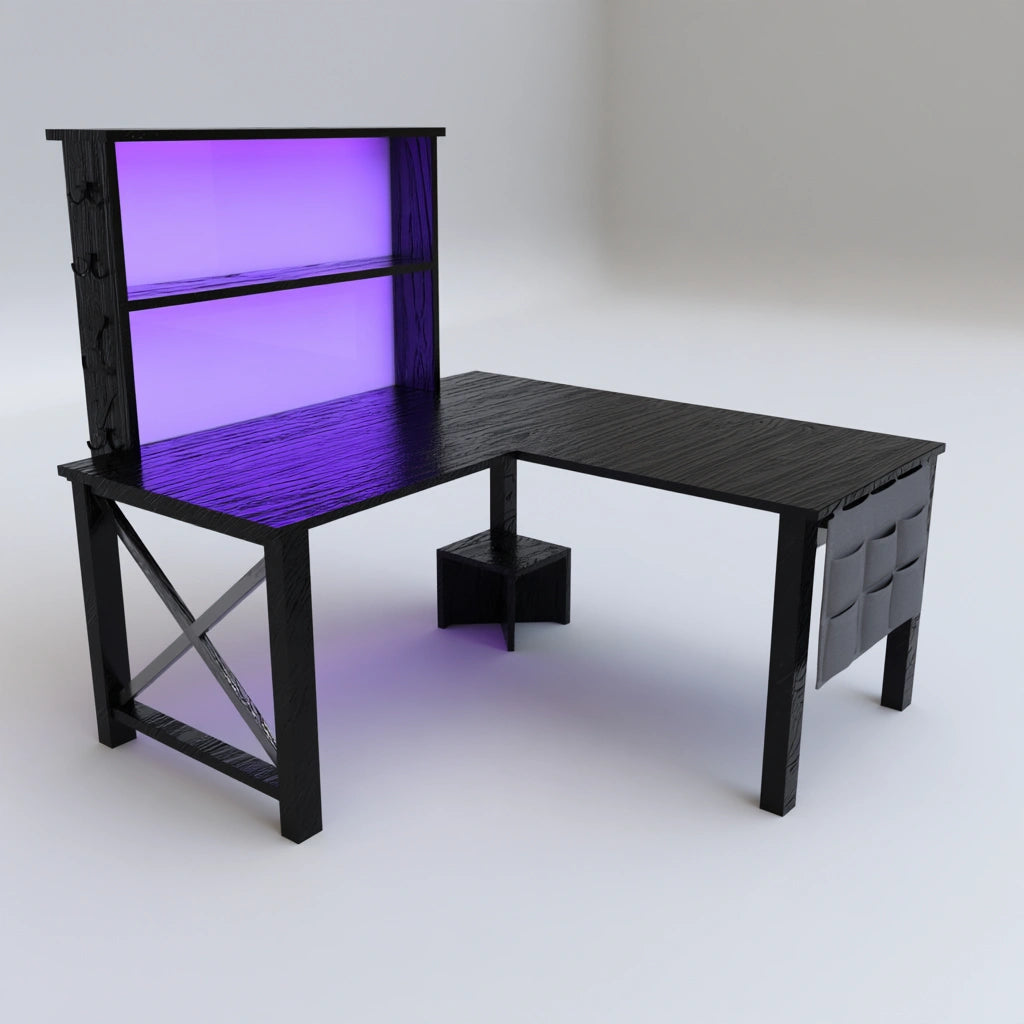 Hoekbureau met twee niveaus, kleur zwart