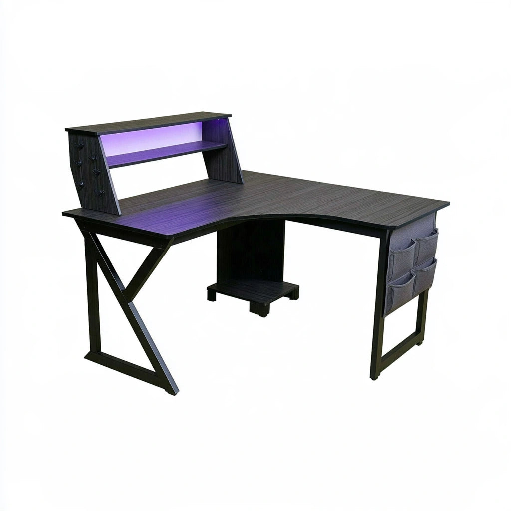 Hoekbureau met twee niveaus, kleur zwart